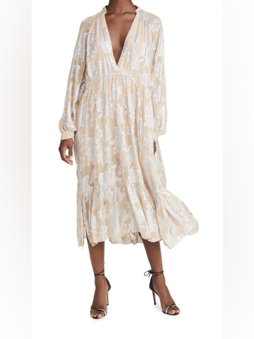 IRO Katte Oversized Lurex Jacquard Floral Midi Dress